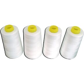 4 Pack Of 6000 Yard White 100% Spun Polyester Serger Sewing Threads Spool( Upholstery, Quilting Drapery, Beading )