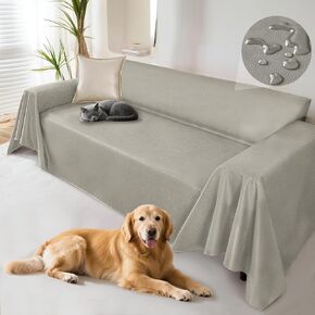 Water-Resistant Faux Leather Couch Covers Blanket for Dogs, Anti-Scratch Sofa Slipcovers, Sectional Couch Covers for 3 Cushion Couch Sofa Pet Friendly, Easy-Clean, Non-Slip, 134" x 91", Grey