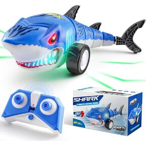 Shark Remote Control Car for Kids,2.4Ghz Electric RC Shark Toys with Glowing Light and Flexible Tail,Rechargeable Robot Shark Toys with Swing and Straight Mode, Hobby RC Car for Boys Girls