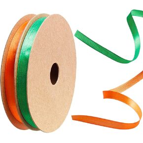 2 Rolls Ribbon Green & Orange 1/2 inch x 25 Yards Satin Ribbon Thick Durable Ribbon for Gift Wrapping, Wedding, Crafts,Easter, Flower Bouquet, Hair, Christmas Decorations and More
