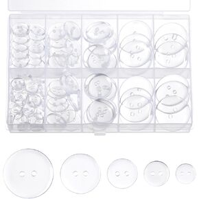 100 Pcs Clear Buttons, Buttons 2 Hole 5 Sizes of Round Mixed Button Round Plastic Button for Coats Dress Skirt DIY Crafts