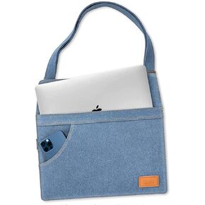 tomtoc Denim Shoulder Bag for 13-inch MacBook Air M4/A3240 2025, M3/A3113, M2/A2681 M1/A2337, MacBook Pro M2/A2686 M1/A2338, 13-inch iPad Air (M3/M2)/iPad Pro M4, Vintage Style Retro Blue Jeans Sleeve