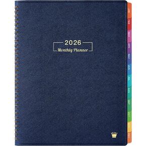 2026 Monthly Planner - 2026 Planner, 2026 Calendar, 12 Colorful Tabs, Jan. 2026 - Dec. 2026, 9" x 11", Faux Leather, Pocket, Note Pages, Twin-Wire Binding