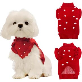 Puppy Sweater Cute Knitted Dog Clothes,Dog Sweater for Medium Dogs,Heart Cat Sweater Pet Holiday Clothes for Medium Dogs (Red, M)