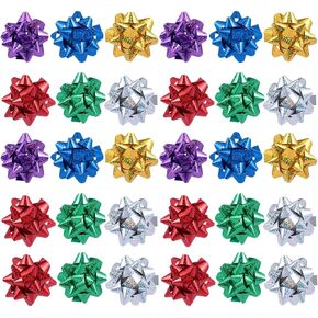 50 Pcs Colorful 1 Inch Gift Bows Mini Christmas Bows Metallic Star Bows Party Gifts Wrapping Bows Adhesive Holiday Presents Bows for Valentine's Day，Gift Wrapping Supplies，Gift Wrap Bows