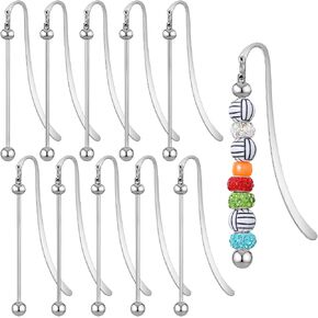 10 PCS Beadable Bookmarks, DIY Metal Bookmarks Craft Jewelry Pendant Charm Gift for Student Teacher Birthday Supplies Creative Crafting Personalized Reading Experience (Silver)