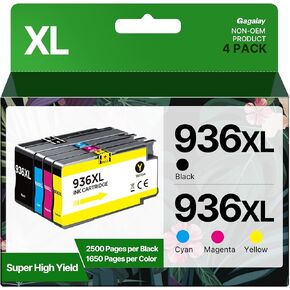 936XL Ink Cartridges Combo Pack with Chip High Yield Compatible for 936e 936 Ink Cartridge Work for OfficeJet Pro 9120e 9125e 9135e 9110b 9130b 9128e 9130b 9122e Wide Format 9730e (4-Pack BK/C/M/Y)