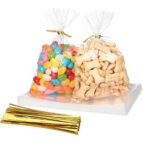 RICEDUO 100-Pack Cellophane Treat Bags with Twist Ties - 5x7 Inch Clear Party Favor Bags for Candy, Cookies, Birthday Goodies, Baby Showers & Holiday Gift Wrapping