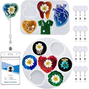 Silicone Badge Reel Mold for Epoxy Resin Casting with Badge Reels Retractable Clip Sticker DIY Craft Badge Holder Making