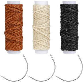 LIQWEI 3 Rolls Needle and Threads for Weave, Hair Extension Thread, Sew in Needle and Thread for Hairs, C Shaped Needles for Making Wig DIY Hand Sewing Hair Weave Extension