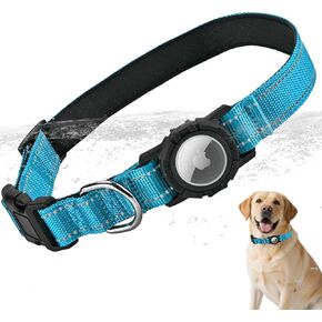 Airtag Dog Collar with Waterproof Air Tag Holder, Integrated Reflective Pet Collar with Soft Padding, Adjustable Nylon Collar for Small Medium Large Dogs, Blue,L (16.1"-23.6")