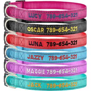 Personalized Reflective Dog Collar, Custom Embroidered with Name & Phone Number Adjustable Nylon ID Collar for Extra Small Small Medium Large Dogs