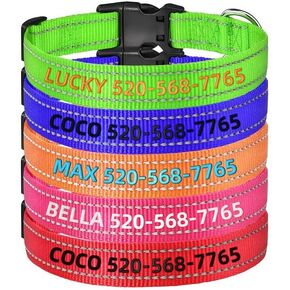 Personalized Dog Collar with Embroidery & Reflective Stitching | Custom Name & Phone | 5 Sizes XS-XL Dog Collars for Small/Medium/Large Dogs