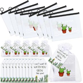 25 Sets Back to School Supplies Cactus Pencil Pouch with Zipper Clear Pencil Case Pouch Pencil Bags with 25 Can't Wait to Watch You Grow Card and Gift Bag for Kid Student