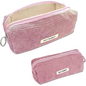 Cute Pencil Case Corduroy Pink Student Large Pen Pouch Bag Cosmetic Bag Office Stationery Organizer for School Office Supplies