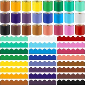 Aodaer 24 Rolls 393.6 Feet Scalloped Bulletin Board Borders Back to School Classroom Borders Bulletin Border Decoration Bulletin Board Trim for School, Classroom Decorations, Multicolor