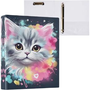 Colorful Cat 3 Ring Binder Letter Size 1.5 Inch Binders 3 Ring with Clipboard & 3 Pockets Three Ring Binder Organizer for Girls School Supplies 1 Pack