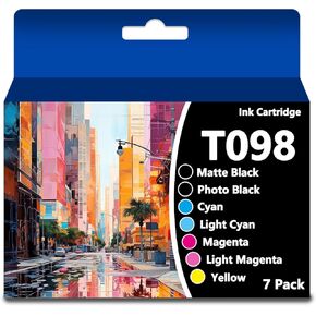 Remanufactured T098 T099 Ink Cartridge(98 99) Replacement for Artisan 700 710 725 730 800 810 835 837 Printer (7packs，2 Black,1 Cyan,1 Magenta,1 Yellow,1 Light Cyan,1 Light Magenta)