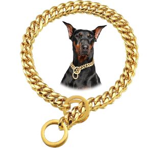 12mm Gold Cuban Link Dog Collar - Stainless Steel Chain Collar with O-Ring Lock for Small, Medium & Large Dogs - Adjustable Heavy Duty Pet Walking Collar (Gold, 12 Inch)