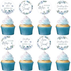 Something Blue Before I Do Bridal Shower Decorations, 24Pcs Love Is Sweet Cupcake Toppers with Green Leaf Blue Floral, Cake Picks for Women Wedding Engagement Bachelorette Party Supplies