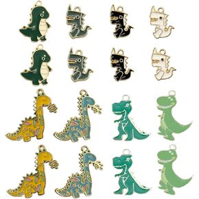 16Pcs Mixed Size Cute Enamel Dinosaur Charms for Necklace and Earrings Making - Anime Jewelry Making Supplies Funny Pendants for Jewelry Crafts