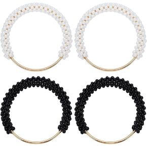 FREEBLOSS 4pcs Pearl Decor Purse Handles Imitation Pearl Beaded Handbag Handle 2 Colors Round Shape Metal Bag Handles Replacement for Crochet Bags Purses Supplies