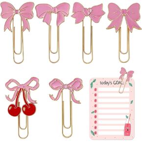 6 Pcs Pink Bow Paper Clips Cute Large Paperclips Coquette Metal Paper Clip Preppy Bookmarks Planner Clips for Office Home Supplies Gifts Wedding Decoration