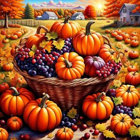 Fall Farm Pumpkin Basket Diamond Painting Kits for Adults, 5D Diamond Art Kits for Adults Beginners, DIY Full Round Drill Diamond Dot Painting Gem Art Kits for Adult, Home Wall Decor 13.8x13.8 Inch