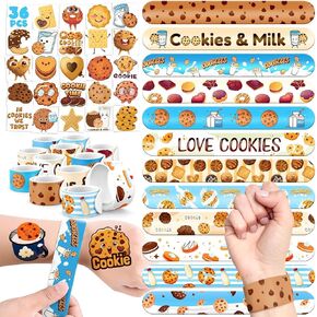 60 PCS Cookie Party Favors Set - 36 Temporary Tattoos & 24 Slap Bracelets for Kids, Perfect for Cookie-Themed Birthday Supplies, Baby Shower and Sweet Party Decorations
