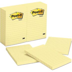 3M 660YW Post-It Lined Notes, 4 x 6, 100 Sheets/Pad, Canary Yellow, 12/Pack
