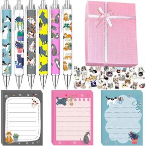 Gift for Cat Lovers,Cute Kawaii Funny Cats Kitty Themed Office Supplies,Japanese Stationary Notebook Diary for Women Office Worker Supplies Stuff Idealmuzik Cat Writing Pens and Sticky Notes