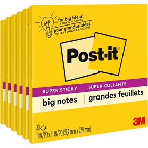 Post-it Super Sticky Big Notes, 11 in x 11 in, 1 Pad, 30 Sheets/Pad (BN11) - Pack of 6