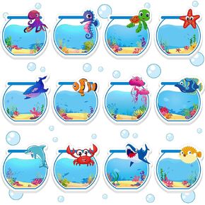 Whaline 24 Packs Sea Animal Sticky Notes Fishbowl Shaped Notepads 12 Designs Ocean Post Reminder Memo Pads for Summer Annotating Books Office School Study Supplies