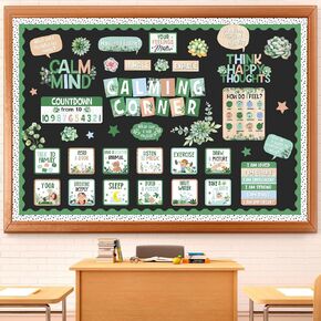 Calming Corner Classroom Bulletin Board Decorations Calm Down Bulletin Board Set Mental Health Feelings Chart Emotions Cutouts for Psychology Educational Therapy Office(Modern Jungle)