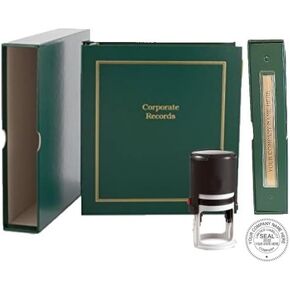 LLC Kit (Green) - Binder, Slipcase, Operating Agreement, Membership Certificates, Index Tabs & Black R-542 Self-Inking LLC Seal Stamp