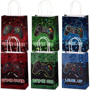 Nezyo 24 Pack Video Game Party Paper Bags Favors level up Candy Treat Goodie Bag with Handle for Boys Kids retro Gaming Theme Birthday Party Gift Favor Supplies Decorations