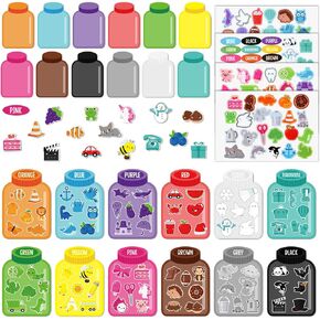 Janlaugh 12 Pcs Color Recognition Paper Sorting Set Jars Colors Learning Matching Game 12 Jars Cutout 84 Animal Sticker Paper Crafts for School Home Classroom Game Learning Activities