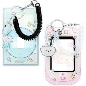 Cartoon Photo Card Holder Keychain, ValueBargain 2 PCS ID Badge Keychain Photocard Waterproof Photocard Sleeve with Spiral Wrist Coil for School Office, 3 Inch