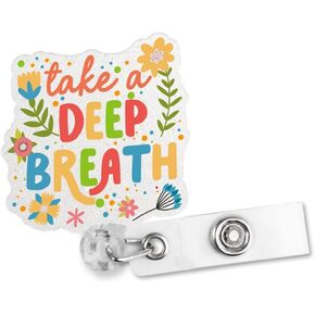 Take A Deep Breath Retractable Glitter Badge Reel with Alligator Clip, Funny Mental Health Badge Holder for Pulmonologist RT RRT ER Nurse Doctor Respiratory Therapy, Respiratory Therapist Gifts