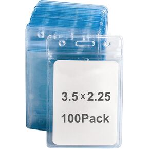 100pack Name Badge Holders Name Tag Holder Clear Plastic Badge Holder ID Holders for Lanyard (100Pcs Vertical)