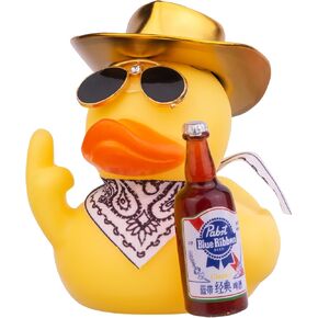 Rubber Duck Car Decoration - Red Duck with Cowboy Hat, Sunglasses & Accessories