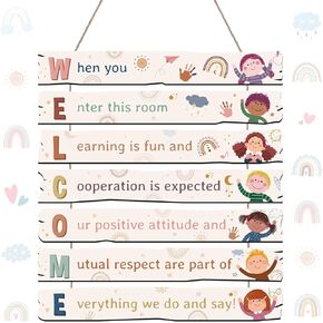 Harloon Boho Welcome Sign Rainbow Classroom Decorations Diversity Inspirational Classroom Educational Motivational Positive Quotes Wall Hanging Art Prints Plaque for Kids Teachers Bedroom Elementary