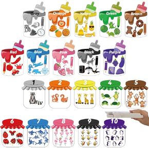 20 Pcs Color & Number Posters for Preschool Classroom Bulletin Board Set Fruit Animal Vegetable Words Learning Color & Number Cards Family Classroom Decoration Supplies(2 mm Thick)