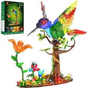 JMBricklayer Mechanical Hummingbird Building Set with LED Light, Bird Model Sets for Adults, Flower Animal Collection Toy, Art Creative Gifts, Home & Office Décor, Ideas for Women & Men Kids 14+