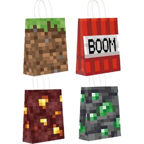 Pixel Goodie Bags 16 Pieces,Theme Party Bags,Birthday Party Decorations,Miner Party Favors Supplies