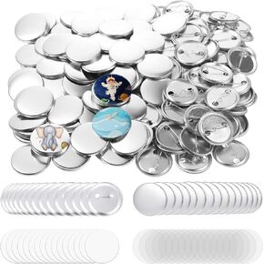 300 Sets 1.25 inch Button Maker Supplies, 32mm Blank Buttons Pins Parts for Button Maker Machine, Round Buttons Badge Making Supplies Include Metal Back Cover and Shells, Blank Paper & Clear Film