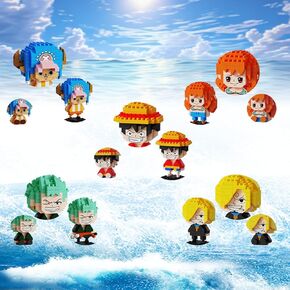 5 Anime Figures Brick Mini Headz Building Set Compatible with Lego, Top Japanese Famous Piece One Anime Merch Main Characters Blocks, Creative Ideal Toy Gift for Fans (1025PCS)