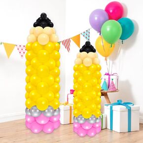 Whaline 150Pcs Back to School Pencil Balloons Large Pencil Colorful Latex Balloon DIY Stand Kit Yellow Black Silver Pink Apricot Balloon for Welcome First Day of School Classroom Party Decor