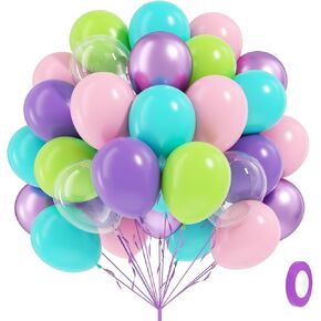 60pcs Under the Sea Balloons, Ocean Balloon with Light Blue Dusty Blue Teal Clear Balloons for Ocean Themed Under the Sea Baby Shower Birthday Party Decorations