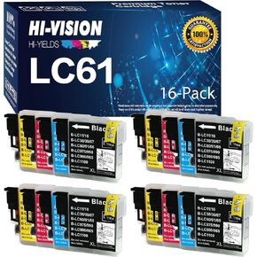 HI-VISION HI-YIELDS ® Compatible Ink Cartridge Replacement for Brother LC61 (4 Black, 4 Cyan, 4 Yellow, 4 Magenta, 16-Pack)
